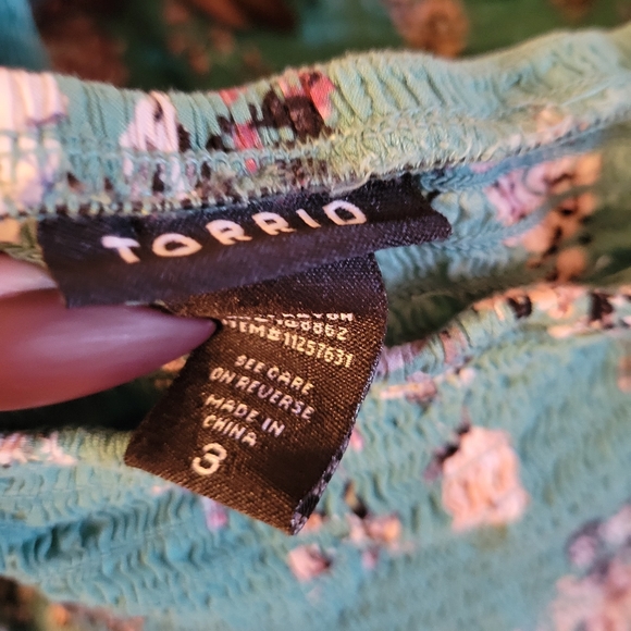 TORRID teal floral bell sleeve top - Picture 3 of 3